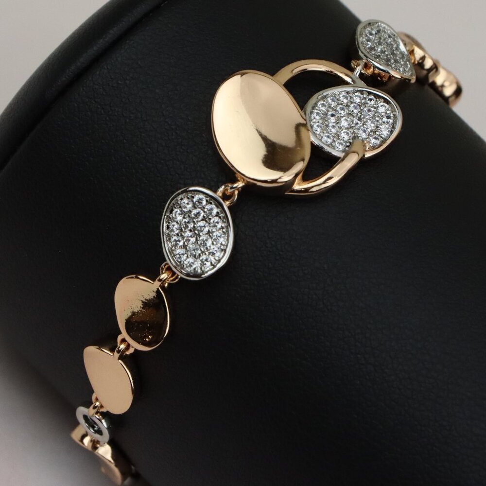 Elegant Rose Gold+Silver Oval Link Bracelet with Crystal Accents, XPBL0641